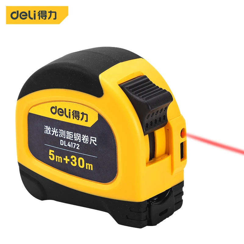 Deli 2 in 1 Laser Distance Meter Range Finder 30M Laser Tape Measure Digital Retractable 5m Laser Rangefinder Ruler Survey Tool