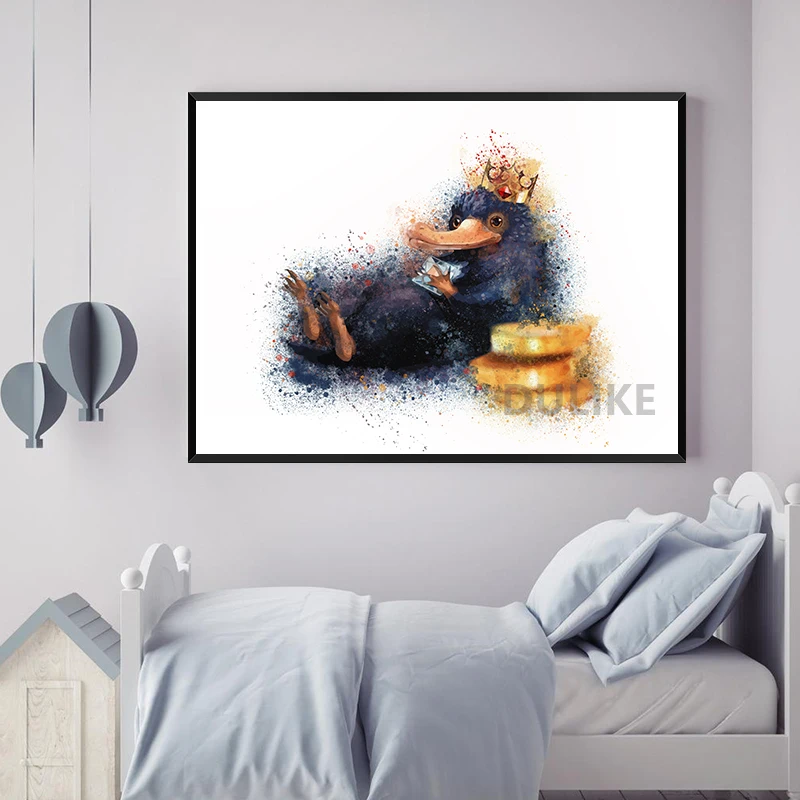 Художественный постер Niffler с акварелью распечатанным на холсте Фантастические
