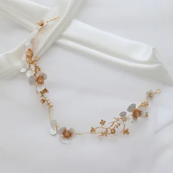 

New Bridal Flexible Headband Tiara White Flower Wedding Hair Crown Accessories Handmade Women Headpiece