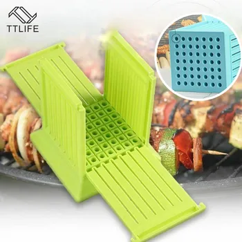 

49 Holes Meat Skewer Maker Box BBQ Meat Skewer Kebab Maker Machine with Reusable Flat Round Barbecue Skewers Meat Cut BBQ Tools