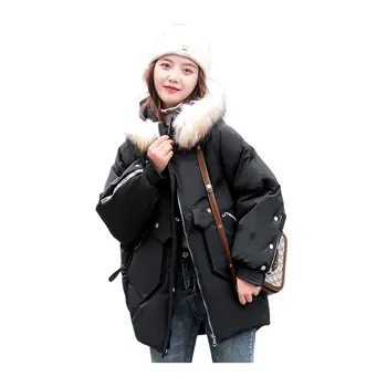 

Women Short Winter Jacket Fur Collar Back Embroidery BIO down jacket Oversize Cotton padded Parkas Casaco Feminino Abrigos Mujer
