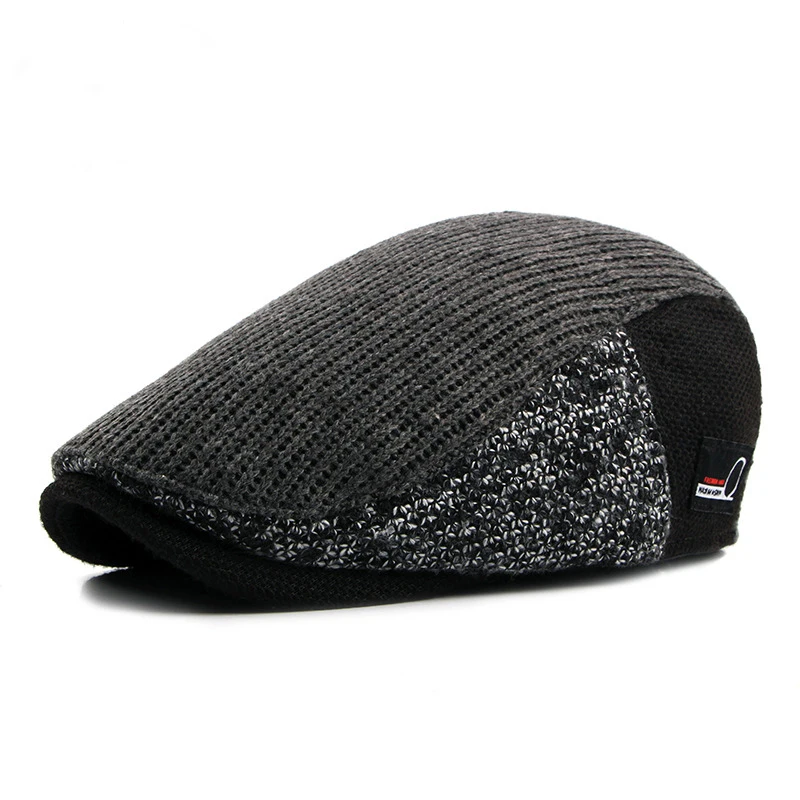 Винтажная кепка осень зима ретро газетная кепка мужская Лоскутная Шерстяная трикотажная шапка, таксистка плоская кепка s - Цвет: 3