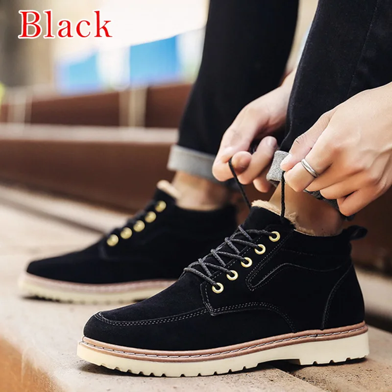 Mens plus velvet plus cotton boots autumn winter new casual mens shoes to keep warm trend cotton shoes Walking shoes high to hel