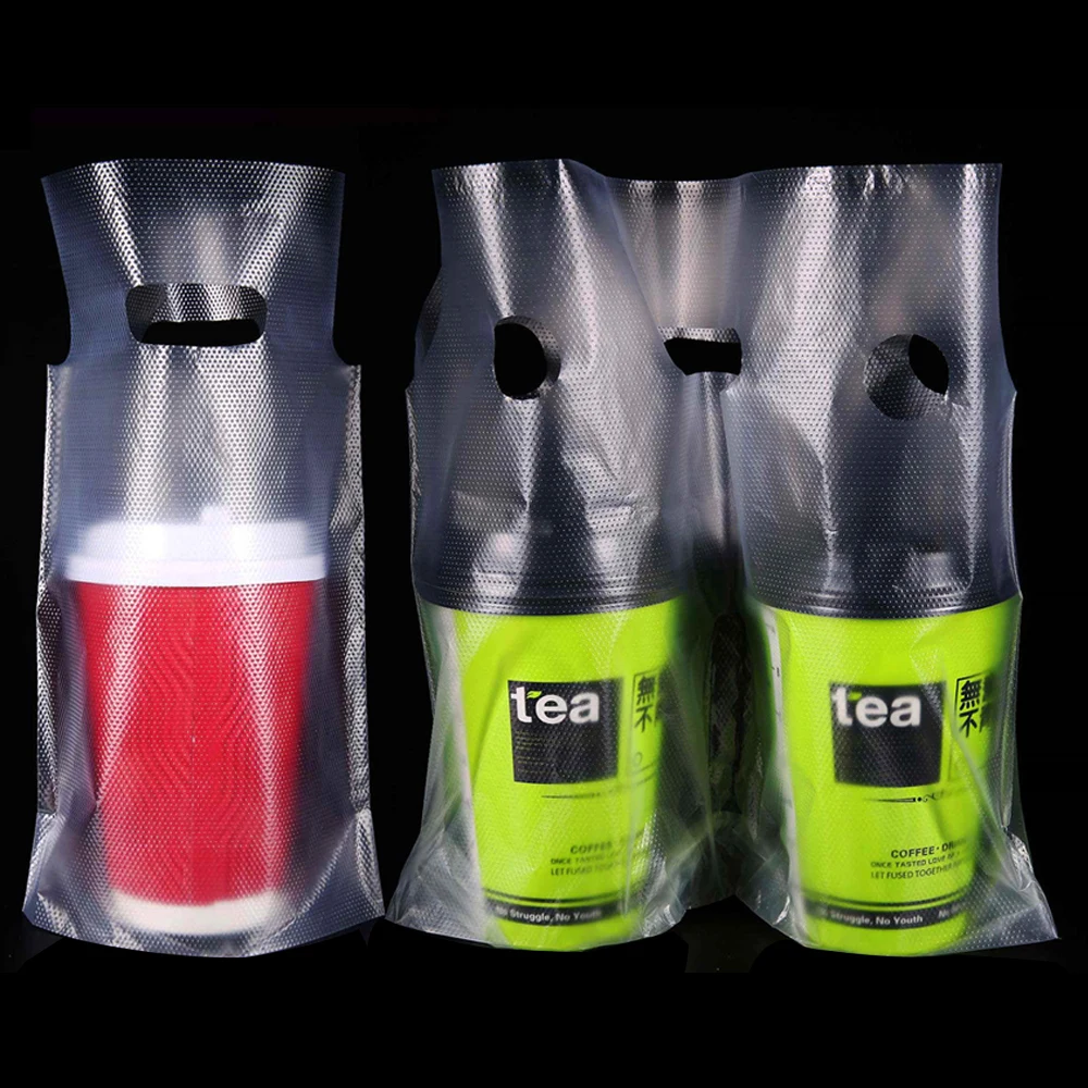 

DHL Plastic Clear Portable Shopping Package Bag Take Out Bags For Single/Double Cups Beverage Packing Bag Poly Packaging Pouches