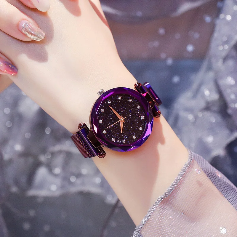 Роскошные женские часы модные элегантные магнитные пряжки Vibrato Фиолетовые женские наручные часы Звездное небо часы montre femme reloj mujer