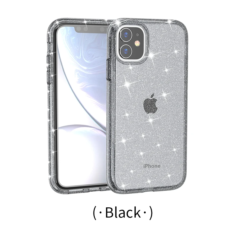 Black Luphie Прозрачный блестящий чехол для iPhone 11 Pro Max XS Max XR роскошный блестящий чехол s силиконовый чехол для iPhone 7 8 Plus X XR XS чехол Coque - Цвет: Black
