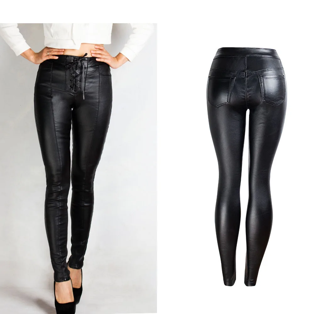 Джинсы женские ПУ Сексуальная повязка с высокой талией Осень и зима повседневные узкие брюки обтягивающие потертые черные джинсы C1886