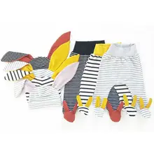 Милые полосатые наряды из 2 предметов для новорожденных мальчиков и девочек, штаны с длинными ушками, шапка, пасхальный комплект