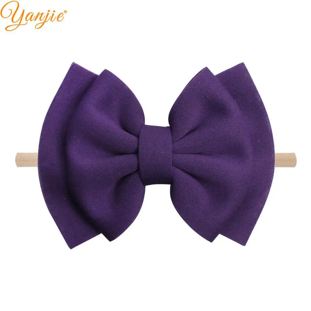 purple Двухслойные " банты для волос, нейлоновые повязки на голову, объемные эластичные резинки для волос из хлопчатобумажной ткани, аксессуары для волос для девочек, повязка на голову - Цвет: purple