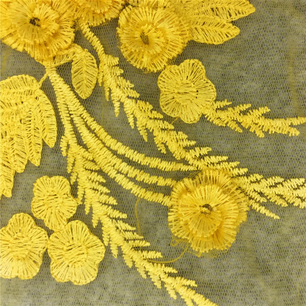 Изысканная желтая сетка органза декоративные цветочные нашивки из гипюра кружевной воротник тканевый DIY вышивка декольте швейные изделия аппликации для одежды