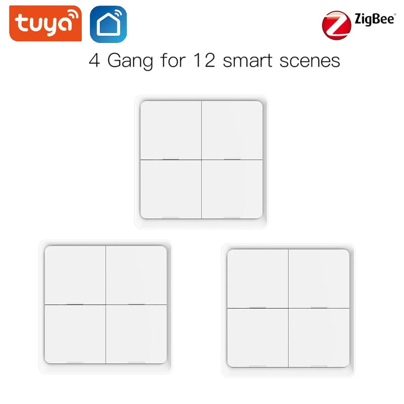 Tuya ZigBee Smart Switch 4 Gang 12 Scene Switches Push Button Controller Battery Powered Remote Control Work With Zigbee Gateway 