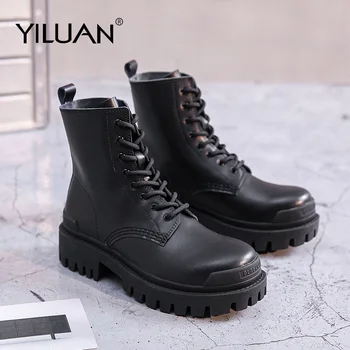 

2020 Autumn Women Chelsea Boots Platform Leather Ankle Boots for Women Casual Motorcycle Shoes Winter Couple Shoes Zapatos Mujer
