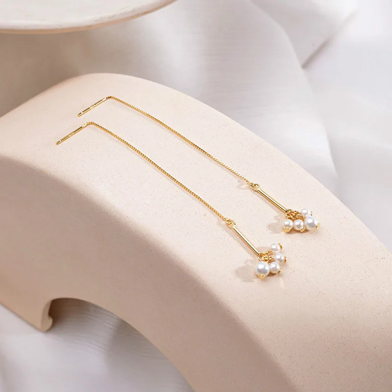

925 Sterling Silver Olivet Tassel Drop Earrings Fashionable Mori Style Long Earrings for Women Silver 925 Office Jewelry Charm