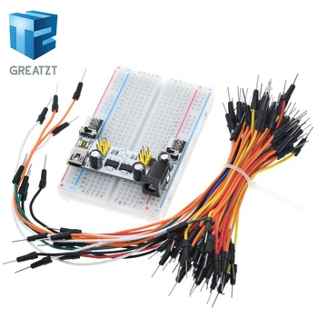 

GREATZT 3.3V/5V MB102 Breadboard power module+ 400 points Solderless Prototype Bread board kit +65 Flexible jumper wires