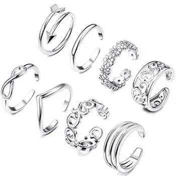 

8 Mixed Silver Foot Rings Beautiful Temperament Little Girl with Ring on Feet