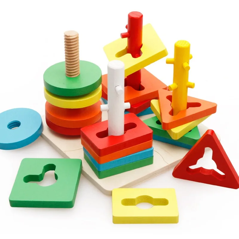 

Four Sets of Column Geometric Shapes Matching Building Blocks Children Four Column Wooden Baby Cognitive Educational Toy 1-2-3 a