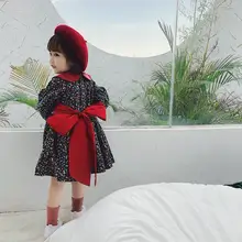 Платье с большим бантом в Корейском стиле для девочек осенние модные платья для девочек 1-6 лет