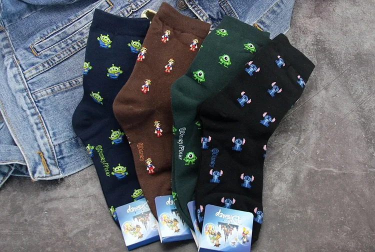 Disney cute Women cartoon print tube stockings fashion warm sweat-absorbent candy cotton socks