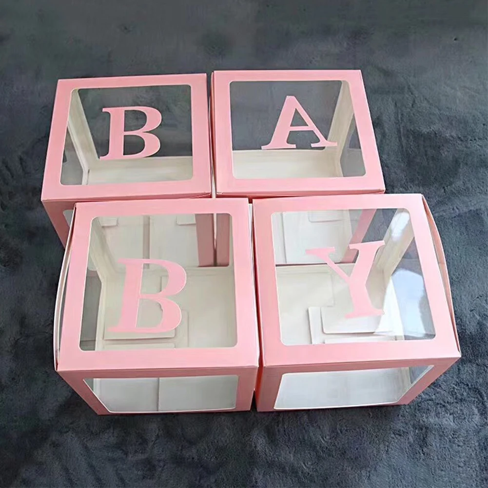 4 шт. воздушный шар коробка DIY партии День рождения квадратный хранения Легкий ребенок душ Письмо Печать Прозрачный Простой Свадебный декор дома