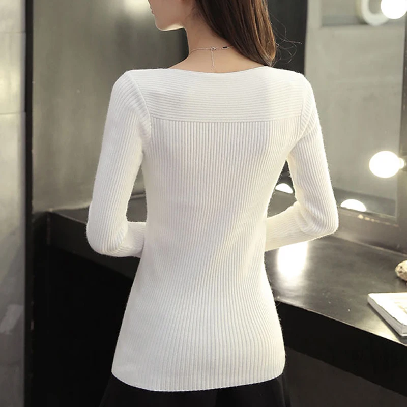 2019 Casual Long Sleeve Autumn Knitted Sweater Women Pullover Sweaters Korean Style Winter Slim White Pull Knitwear 7571 50