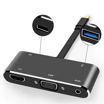 

5 in 1 USB C to HDMI Adapter 4K Type-C to HDMI/VGA/Audio/USB 3.0 Port+USB C Port(PD) Converter For Laptop Macbook Nintend Switch