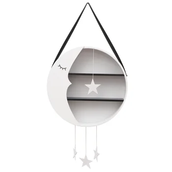 

Household Wall Storage Rack Organizer Moon Design Round Shape Storage Shelf Photo Props Wall Decor for Living Room Bedroom (Whit