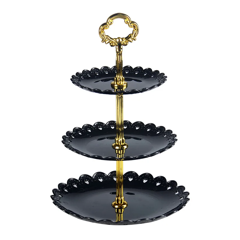 Black 3 Tier Plastic Cake Stand Afternoon Tea Cake Stand Wedding Cake Plates Party Tableware Cake Shop Three Layer Cake Rack - Цвет: Black