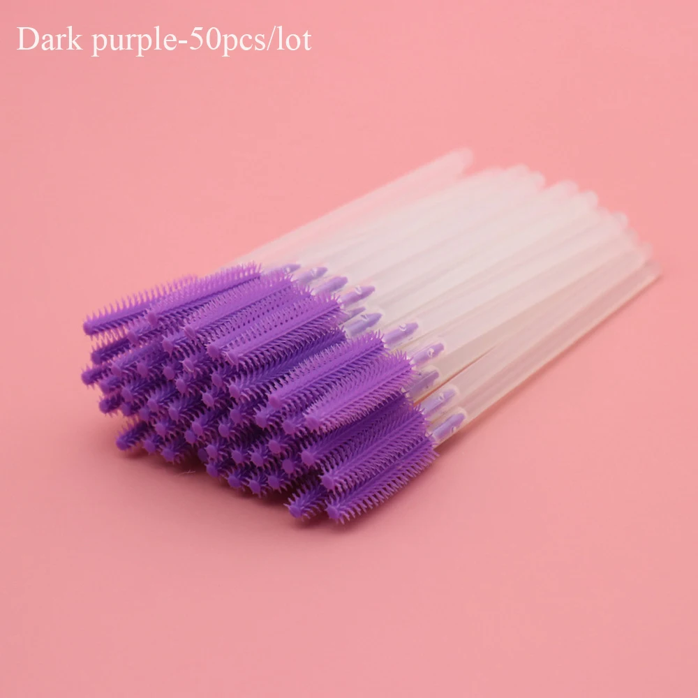 50 шт./лот, кисти для макияжа, одноразовая прозрачная кисть для ресниц, пластиковая силиконовая кисть для туши, инструмент для макияжа - Handle Color: Purple