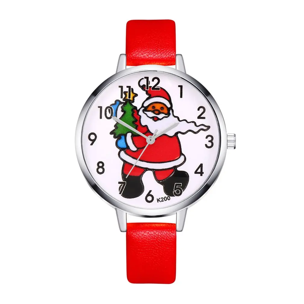 

Santa Claus Cute Pattern Women Quartz Watches Round Dial Leather Band Wrist Watch Christmas Gifts for Dropshipping