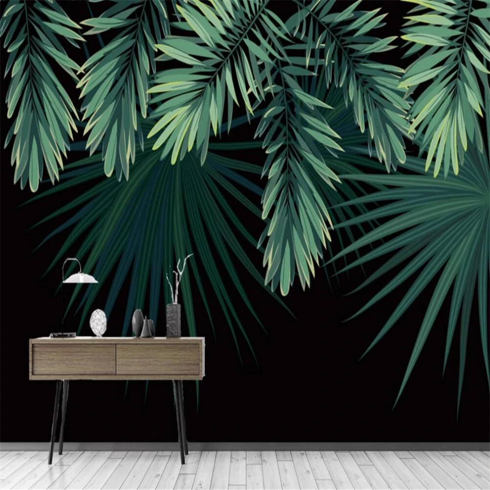 

Milofi custom large wallpaper mural European retro tropical plant green leaf banana leaf living room background wall decoration