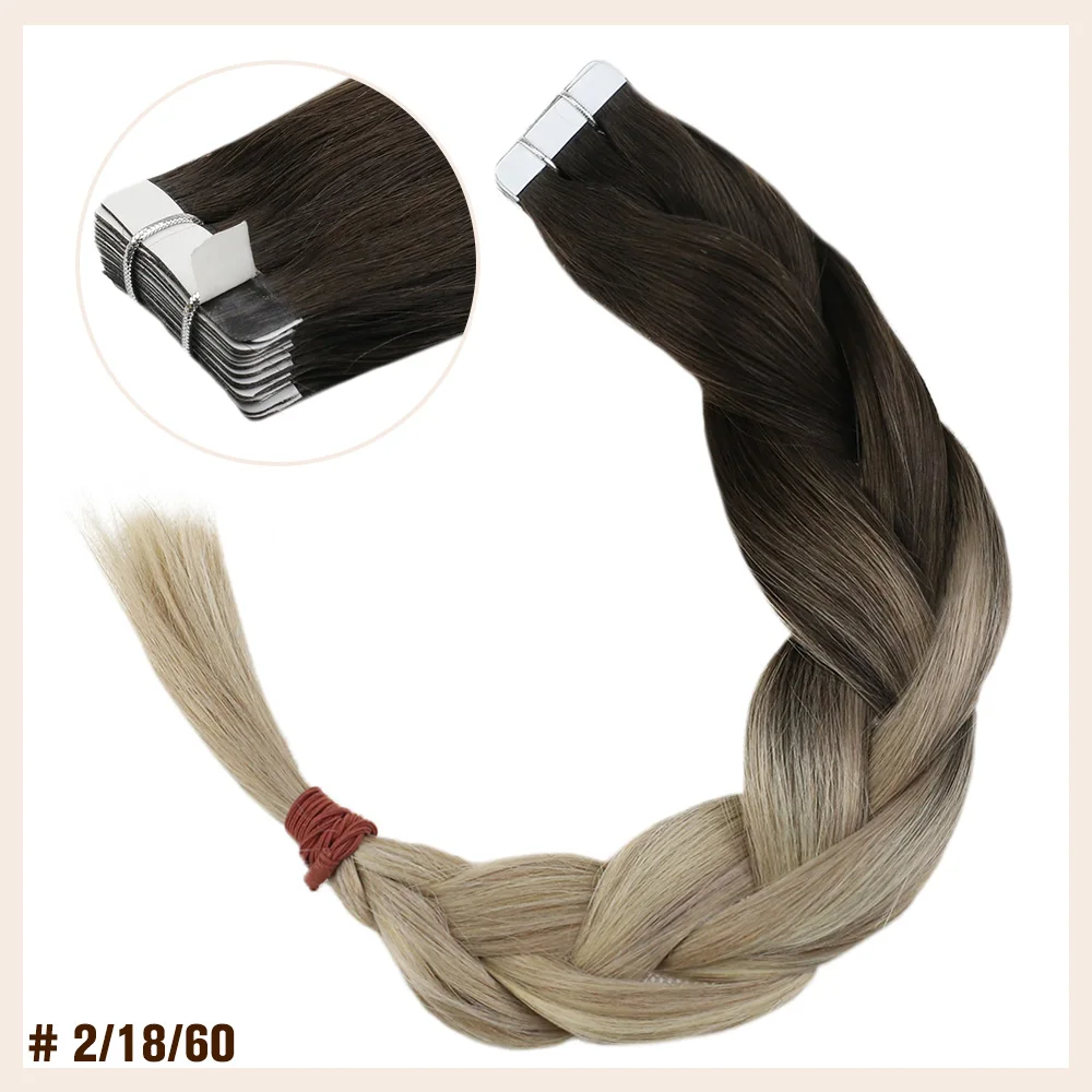 Full Shine Balayage Color Omber 100% Human Hair Tape In Extensions 20 Pcs 50g  blonde Brown Tape On Extensions machine made remy