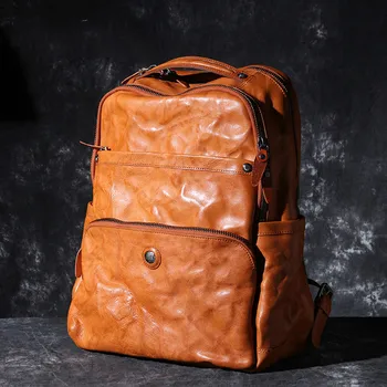 

BEST Oxhide Top Layer Cow Leather Shoulder Bag Handmade Head Leather Backpack Cowhide Men's Computer Bag