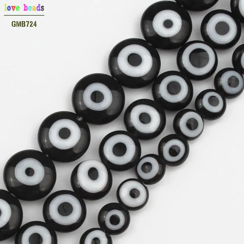 

6/8/10mm Black Round Flat Shape Evil Lampwork Eye Beads Glass Beads for DIY Jewellery Accessories Making Bracelet Necklace