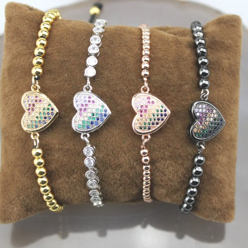 Регулируемый 5 шт./лот Новая мода cz браслет, красочные с фианитами, в форме сердца разъем компонент, ювелирные изделия браслеты ручной работы