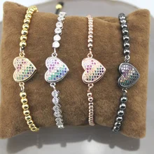Регулируемый 5 шт./лот Новая мода cz браслет, красочные с фианитами, в форме сердца разъем компонент, ювелирные изделия браслеты ручной работы