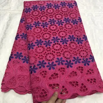 

(5yards/pc) high quality fuchsia pink African cotton lace fabric beautiful holes embroidered Swiss voile lace for party CLL097