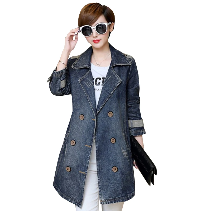 

2023 New Spring Autumn Denim Jacket Women's Loose Mid-Long Double Breasted Jeans Coat Female Casual Cowboy Overcoat Ladies Tops