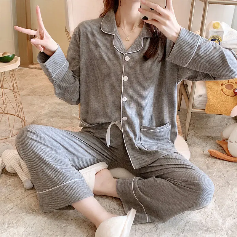 

Pajamas For Women Plus Size Autumn 100% Cotton Pijamas Set Winter Cardigan Sleepwear Soft Christmas Pyjamas Lounge Nightwear