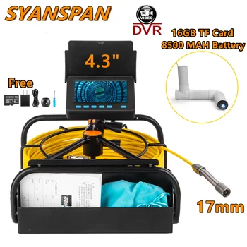 SYANSPAN 산업용 배수관 하수도 파이프 검사 카메라 내시경, 8500mAh 배터리 용량, HD DVR 파이프라인 카메라, 16GB 카드, IP68