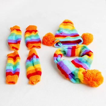 

Winter Warm 3 Times Stripe Knitted Pet Dog Hat Scarf Socks Puppy Costume Clothes