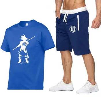 

New men's short sleeve summer men's T-shirt + pants hiphop harayuku T-shirt high quality cotton T-shirt Shorts Set sportswear