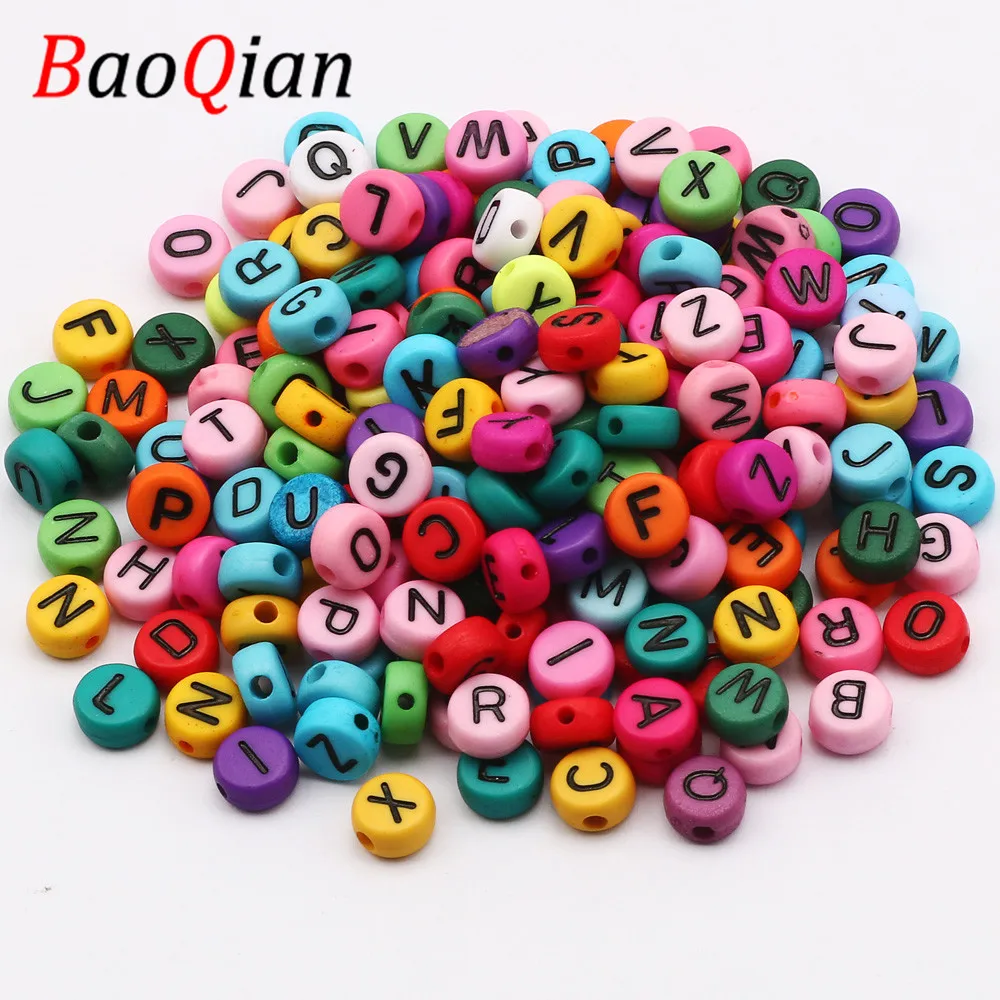 50pcs 5x10mm Mixed Acrylic Letter Beads Charms Loose Spacer Alphabet Beads  For Jewelry Making Diy Bracelet