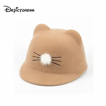 

New autumn winter Fashion leisure Wool for children Cartoon Ear Hair Ball nose embroidery beard Formal hat size 50cm