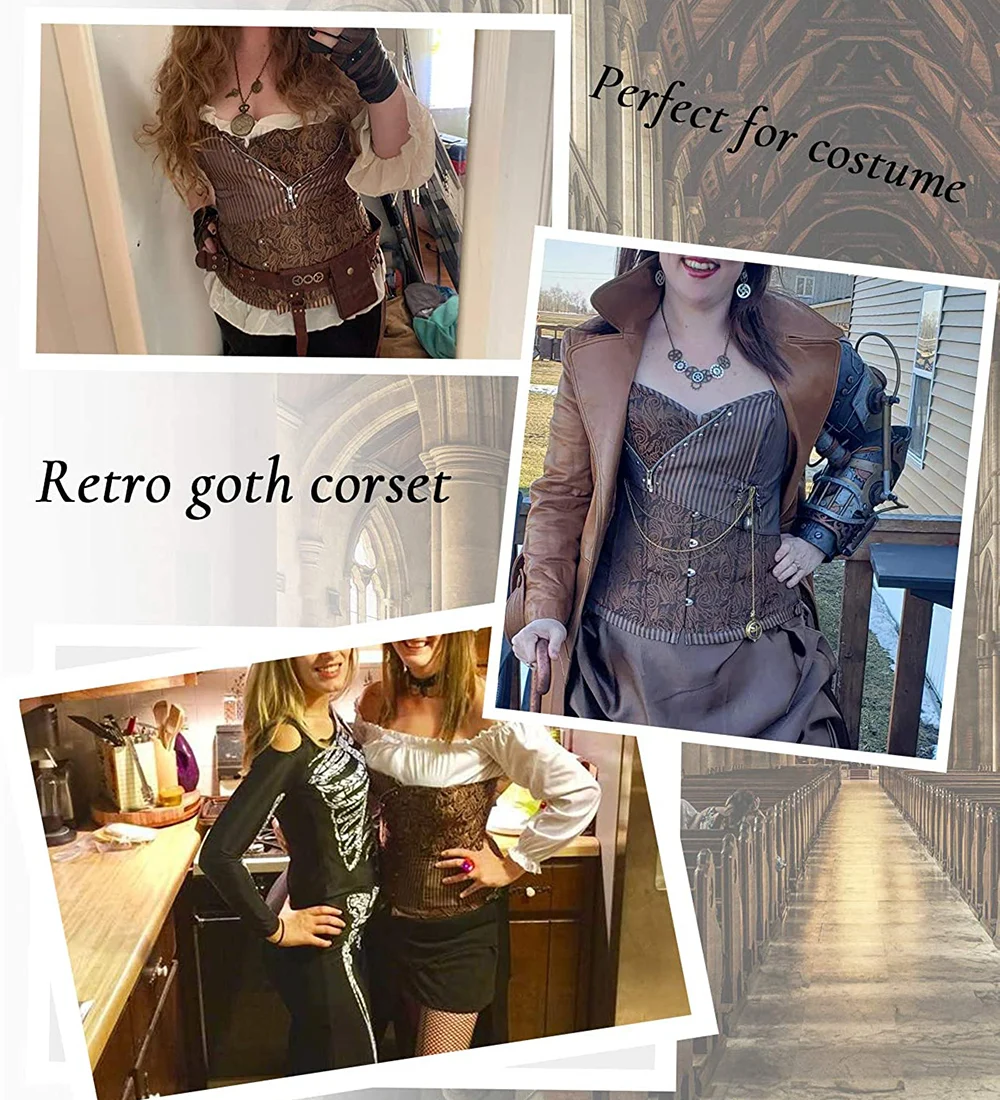 Brown Sexy Corsets and bustiers Steampunk Corset Top Waist Tummyr Gothic Clothing Corselet Brocade Zip Patchwork S-2XL corset bustier top waist corset