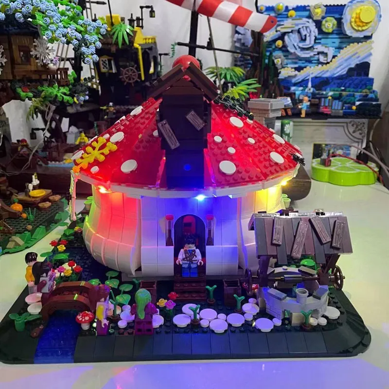 Новинка 2021 конструктор сделай сам в виде грибного домика кирпичи с блестящим огнем городская улица игрушки
