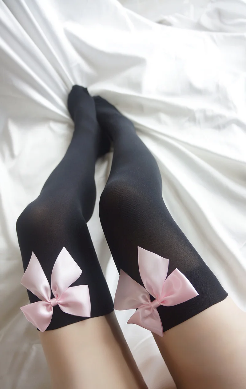 

Lolita Pink Bow handmade Stockings Women Sexy Stockings Velvet Thigh High Sheer Bow Stockings Sexy Over The Knee Stockings