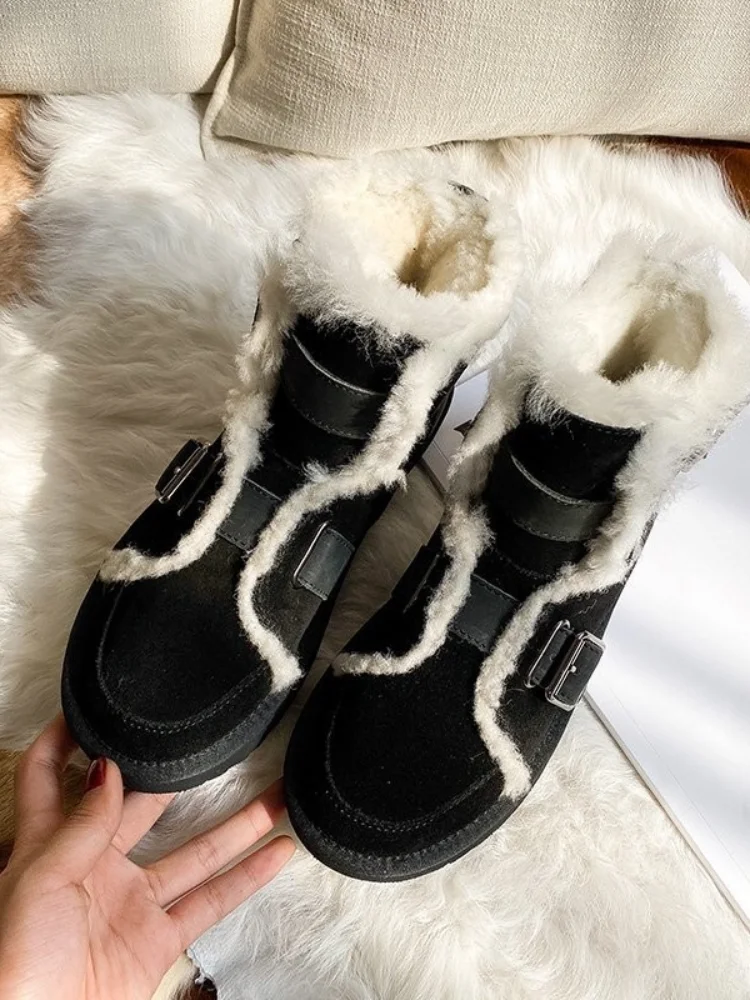 Women Snow Boots Winter New Buckle Padded Short Boots Non-slip Warmth Motorcycle Boots Women's Shoes Platform Boots