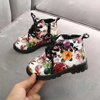 

New Kids Girls Boots Leather Princess Martin Boots Fashion Elegant Flowers Casual Child Shoe For Girl Baby Boots Shoes