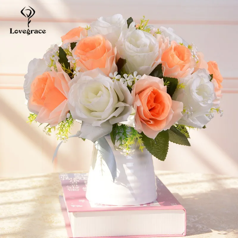 

Silk Roses Babysbreath Artificial Flower Bouquet Faux Rose Flores Bridal Bouquet Wedding Home Table Decor Valentine's Gift Flore