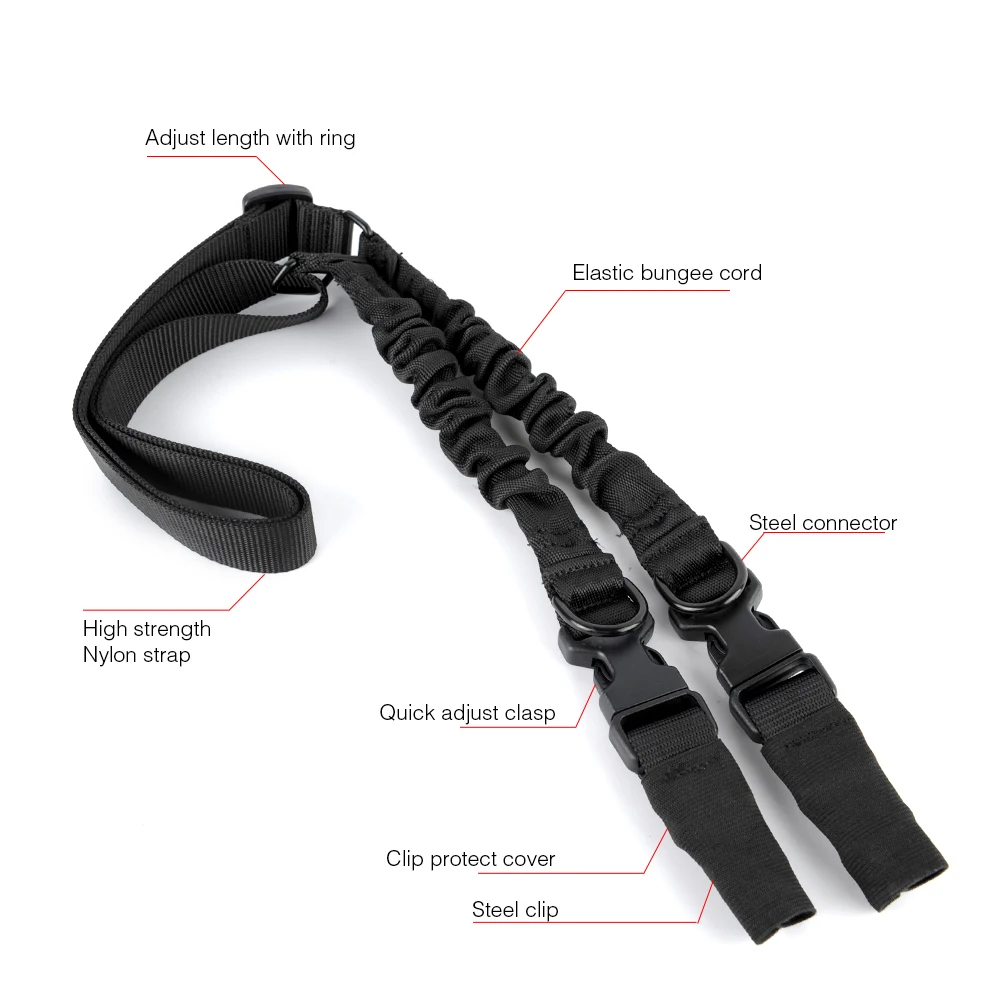 2 Points Rifle Sling Adjust length Quick Adjust Clasp Elastic Bungee